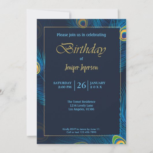 Elégant Peacock Invitation Anniversaire (Devant)