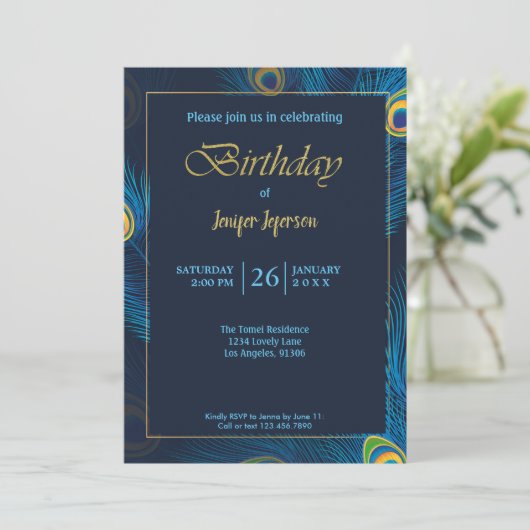 Elégant Peacock Invitation Anniversaire (Debout devant)