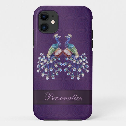 Elegant Peacock Jewels print Paars op maat Case-Mate iPhone Case (Achterkant)