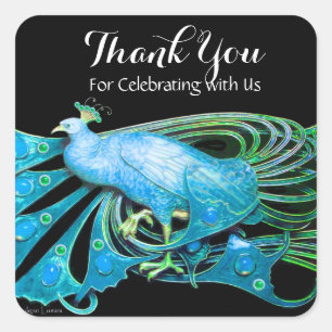 ELEGANT PEACOCK JUWEEL IN BLAUWGROEN BLAUW, ZWART  VIERKANTE STICKER