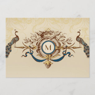 Elegant Peacock Monogram Vintage Wedding Invites Kaart
