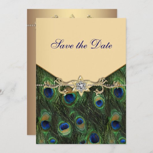 Elégant Peacock Or Invitations de mariage (Devant / Derrière)