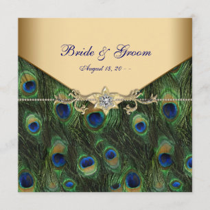 Elégant Peacock Or Invitations de mariage