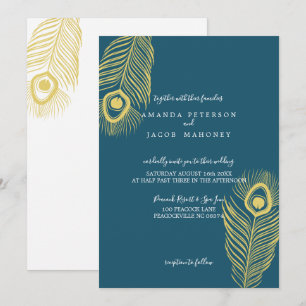 Elégant Peacock Or Invitations de mariage