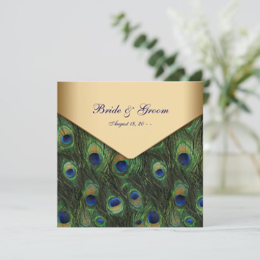 Elégant Peacock Or Invitations de mariage (Debout devant)