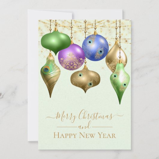 Élégant Peacock Ornement Joyeux Noël Carte Plat (Devant)