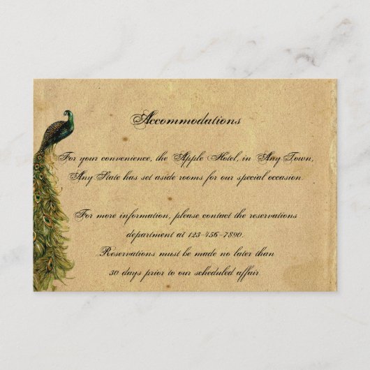 Elegant Peacock Posh Wedding Insert Informatiekaartje (Voorkant)