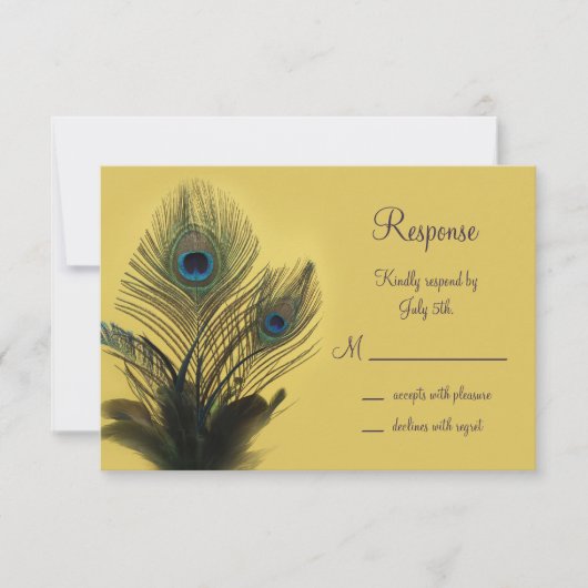 Elegant Peacock RSVP (geel) Kaartje (Voorkant)