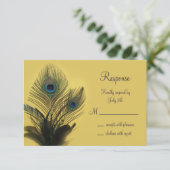 Elegant Peacock RSVP (geel) Kaartje (Staand voorkant)