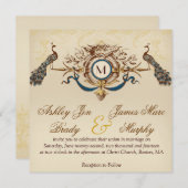 Elegant Peacock Square Wedding Invitation Kaart (Voorkant / Achterkant)