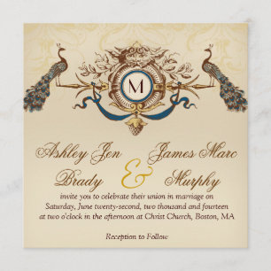 Elegant Peacock Square Wedding Invitation Kaart