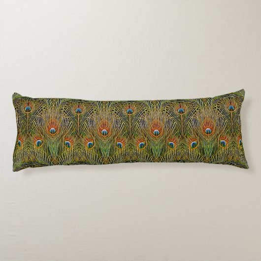 Elegant Peacock Stylish Gold Feathers Pattern Lichaamskussen (Achterkant)