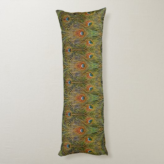 Elegant Peacock Stylish Gold Feathers Pattern Lichaamskussen (Achterkant (Verticaal))