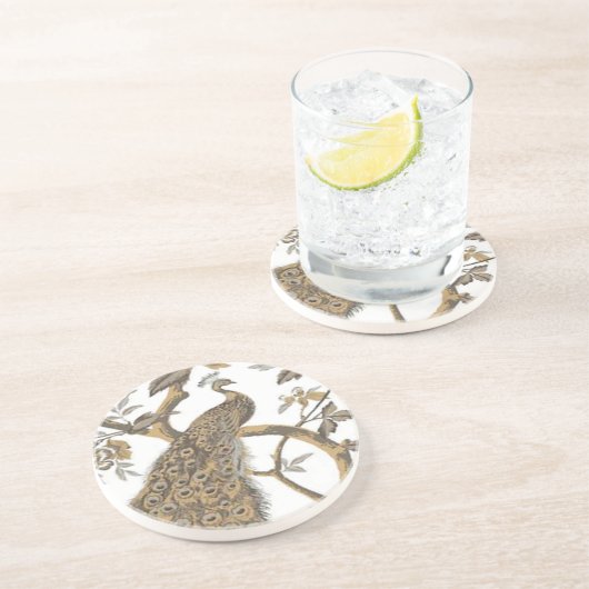 Elégant Peacock Sur Dessous de verre Blanc (Côté)