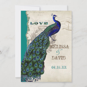 Elegant  Peacock Tail Feathers Script Kaart