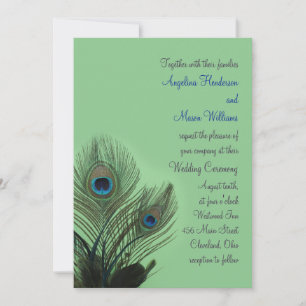 Elegant Peacock Wedding Invitation (groen) Kaart