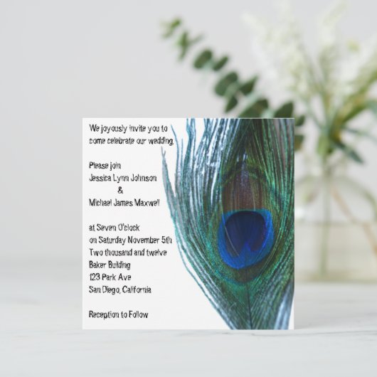 Elegant Peacock Wedding Invitation Kaart (Staand voorkant)