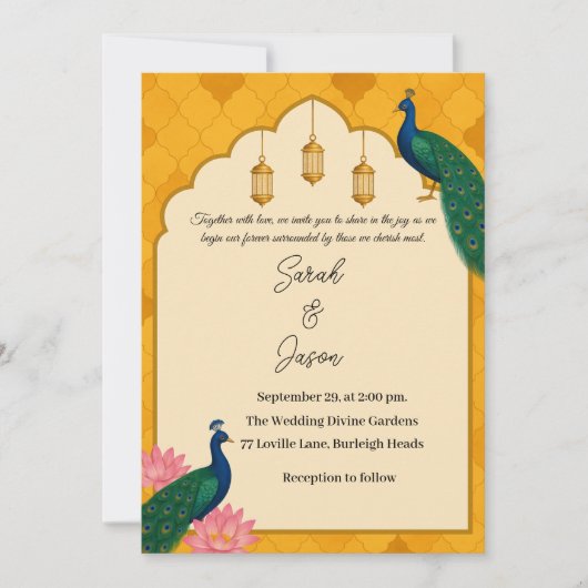 Elegant Peacock Wedding Invitation Kaart (Voorkant)