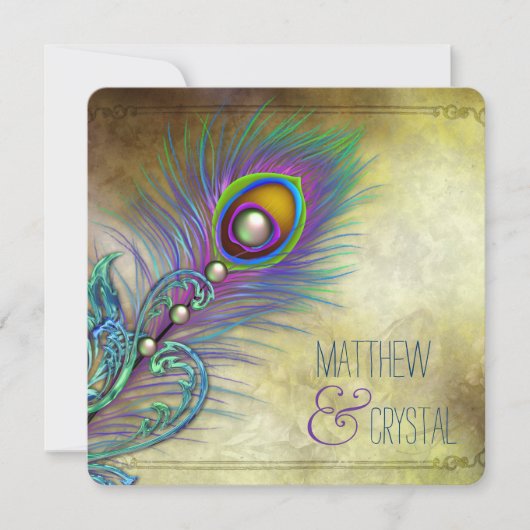 Elegant  Peacock Wedding Kaart (Voorkant)