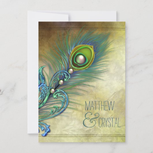 Elegant Peacock Wedding Kaart (Voorkant)