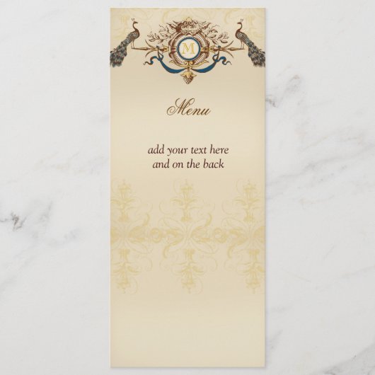 Elegant Peacock Wedding Menu Cards (Voorkant)