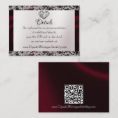 Elegant Pearl, Bourgogne Ribbon & Sparkle QR Code Informatiekaartje (Voorkant / Achterkant)