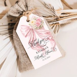Elegant Pearl Bow Bridal Shower Gift Tags Cadeaulabel