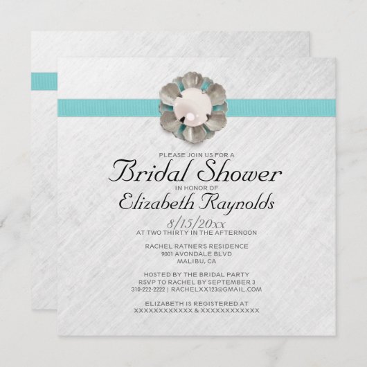 Elegant Pearl Bridal Shower invitations (Devant / Derrière)