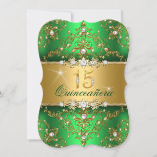 Elegant Pearl Damask Green Quinceanera Kaart