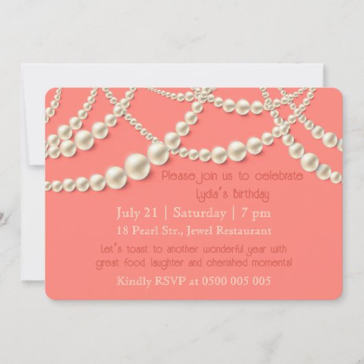 Elégant Pearl Dîner d'anniversaire Invitation (Devant)