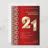 Elegant Pearl et Red Satin Invitation Anniversaire (Devant)
