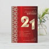 Elegant Pearl et Red Satin Invitation Anniversaire (Debout devant)