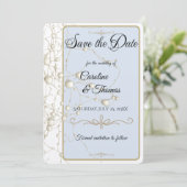 Elegant Pearl Gold Script Wedding Romantic Pearls Save The Date (Staand voorkant)