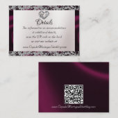 Elegant Pearl, Paarse Ribbon & Sparkle QR Code Informatiekaartje (Voorkant / Achterkant)