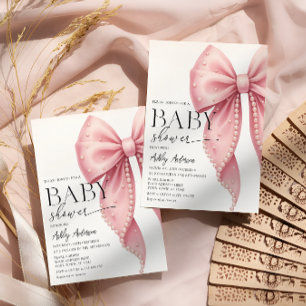 Elegant Pearl Pink Bow Girl Baby shower Kaart