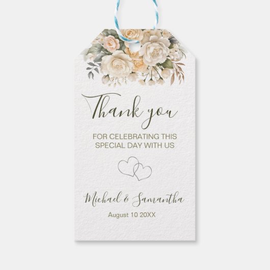 Elegant Pearl White en Ivoor Roos bruiloft Cadeaulabel (Achterkant)