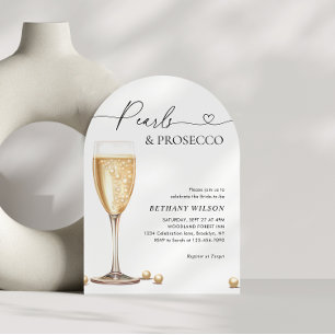 Elegant Pearls en Prosecco Script Vrijgezellenfees Kaart