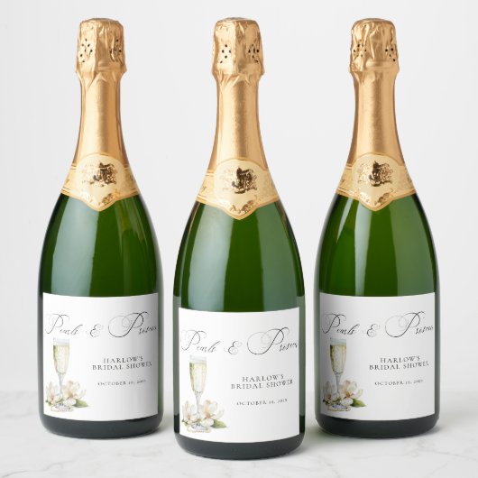 Elegant Pearls en Prosecco Vrijgezellenfeest Favor Sparkling Wijnetiket (Flessen)