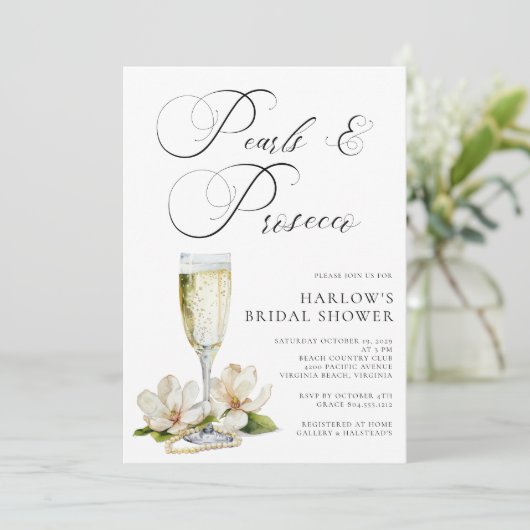 Elegant Pearls en Prosecco Vrijgezellenfeest Kaart (Staand voorkant)
