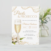 Elegant Pearls & Prosecco Bridal Shower Invitation (Debout devant)