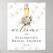 Elegant Pearls & Prosecco Script Affiche de bienve (Devant)