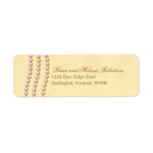 Elegant Pearls Return Address Labels, Champagne Etiket