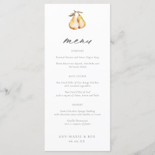 Elégant Pears Calligraphy Menu Mariage
