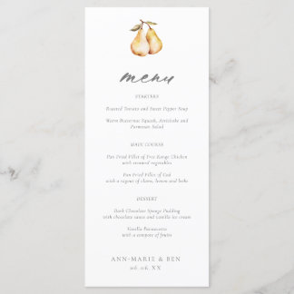 Elégant Pears Calligraphy Menu Mariage