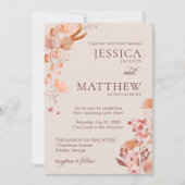 Elégant Pêche Boho Style Floral Photo Invitation (Devant)