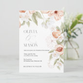 Elégant Pêche Florale Invitations Mariage (Debout devant)