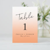 Elégant Pêche Orange Fuzz Mariage Numéro de table (Debout devant)