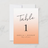 Elégant Pêche Orange Fuzz Mariage Numéro de table (Dos)