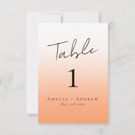 Elégant Pêche Orange Fuzz Mariage Numéro de table (Dos)
