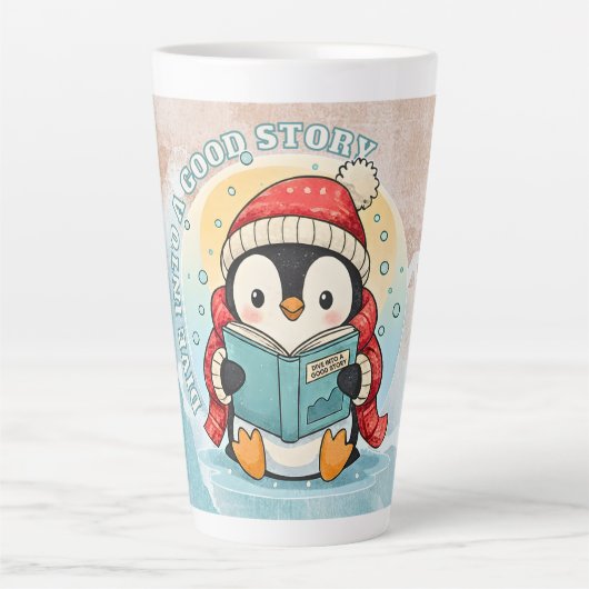Elegant Penguin Reading Latte Art Coffee Mug Latte Mok (Voorkant)